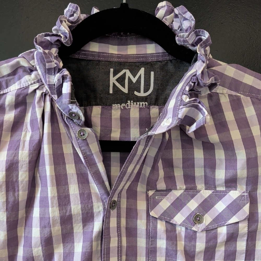 KMJ Lavender Gingham Button-Down Shirt